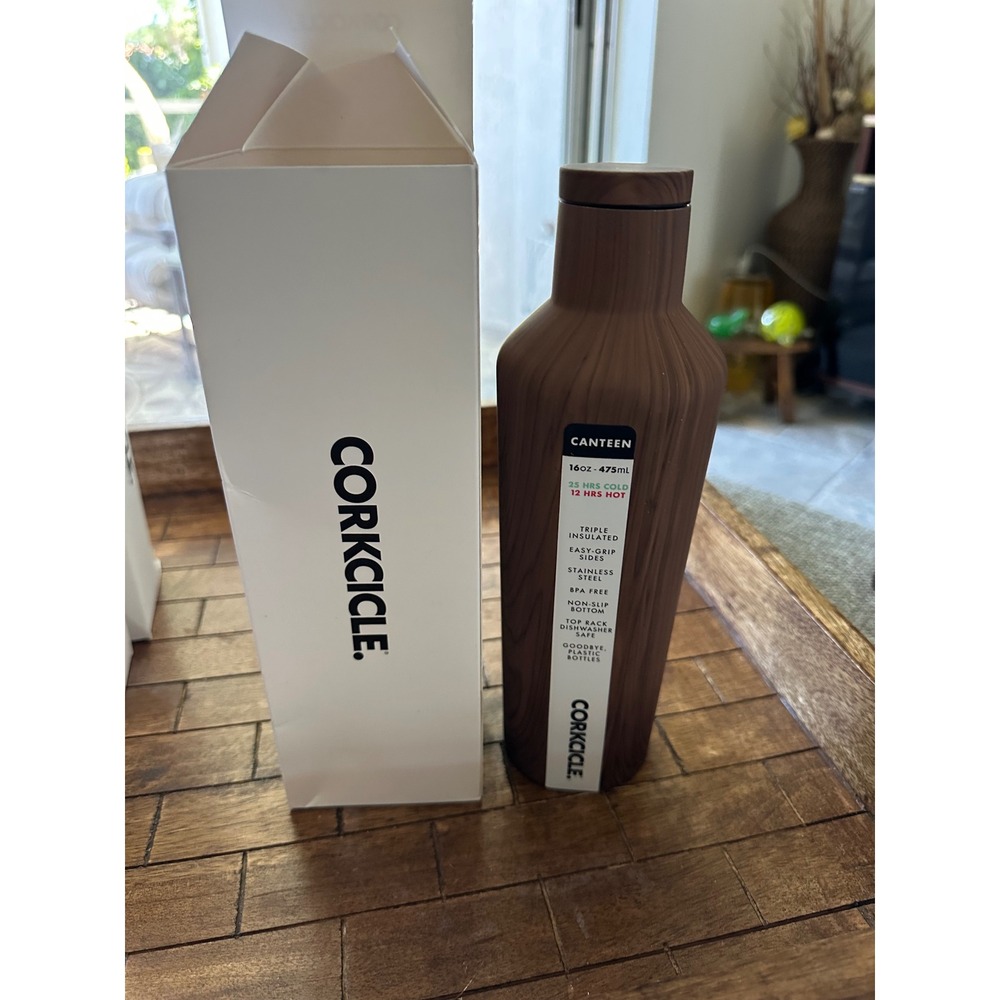 Corkcicle Canteen 16oz Walnut Wood Skrewball Whiskey Insulated Water Bottle NEW